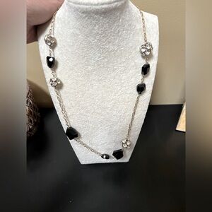 J. Crew Elegant Black and Gold Necklace Long, Designer Fashion Jewelry